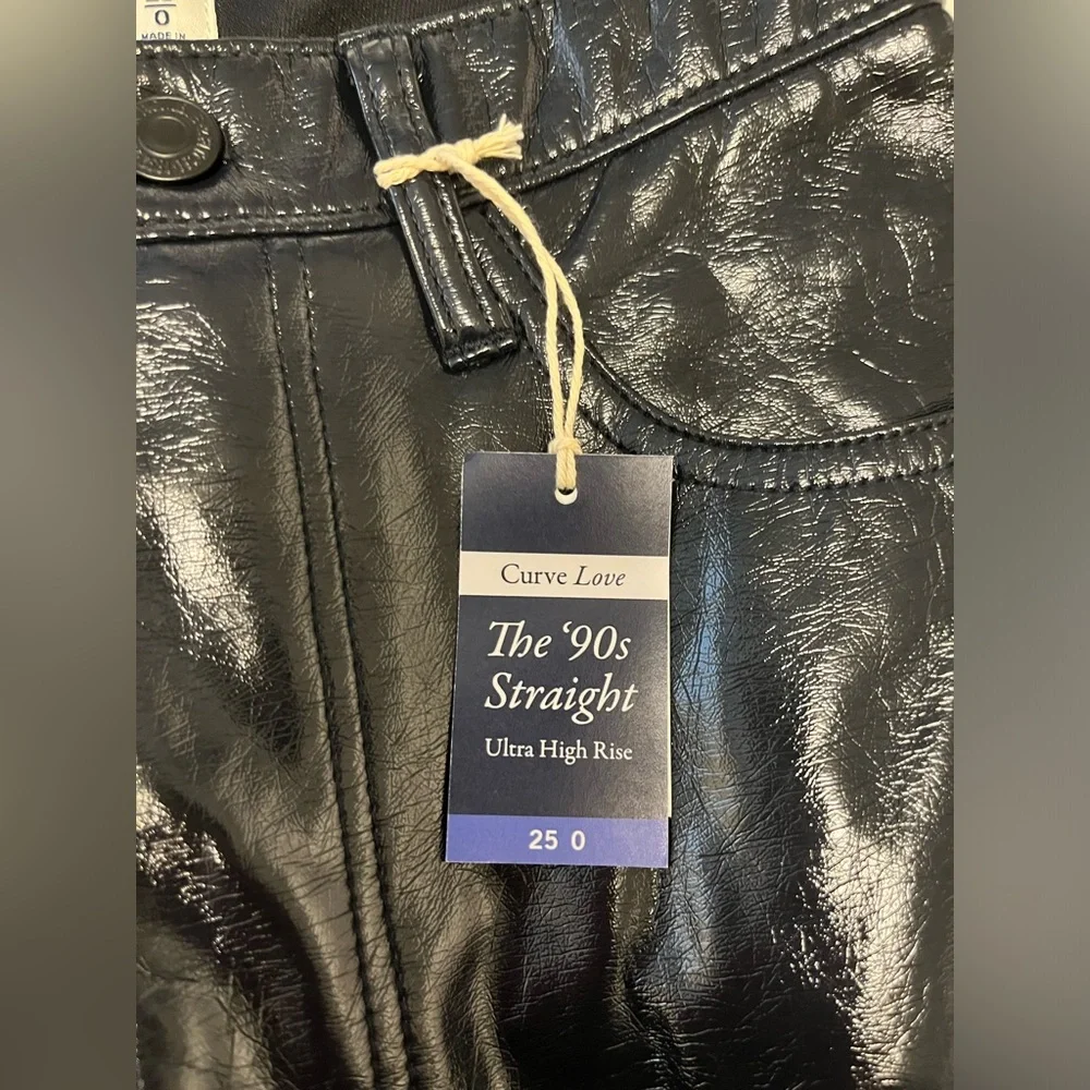 Abercrombie Curve Love ‘The 90s Straight Ultra High Rise’ Vegan Leather Pants - Picture 3 of 5